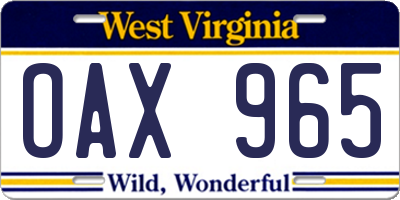 WV license plate OAX965