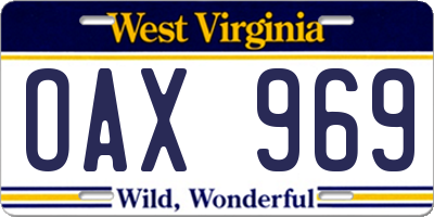 WV license plate OAX969