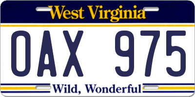 WV license plate OAX975