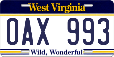 WV license plate OAX993