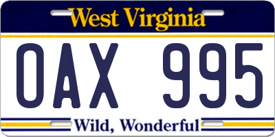 WV license plate OAX995