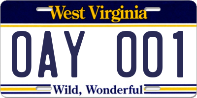 WV license plate OAY001