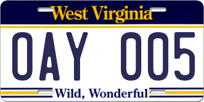 WV license plate OAY005