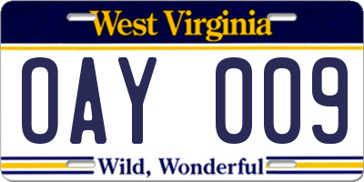WV license plate OAY009