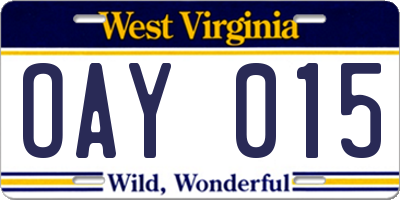 WV license plate OAY015