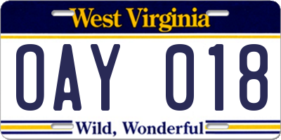 WV license plate OAY018