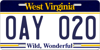 WV license plate OAY020