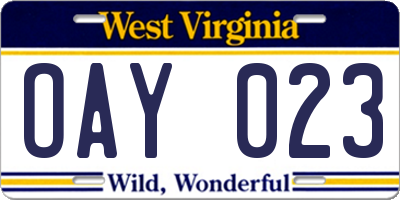 WV license plate OAY023