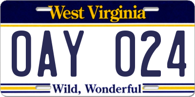 WV license plate OAY024