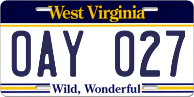 WV license plate OAY027