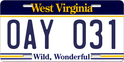 WV license plate OAY031