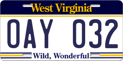WV license plate OAY032