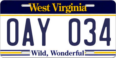 WV license plate OAY034