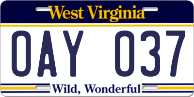 WV license plate OAY037