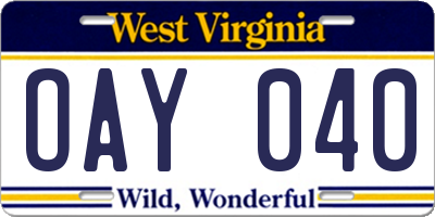 WV license plate OAY040
