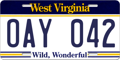 WV license plate OAY042