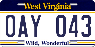 WV license plate OAY043