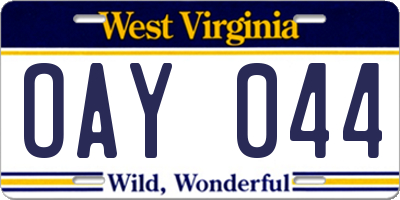 WV license plate OAY044