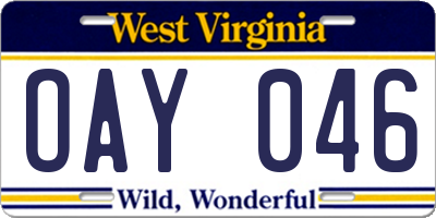 WV license plate OAY046