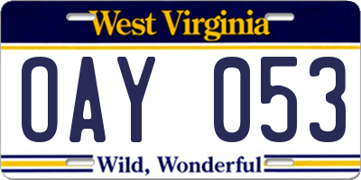 WV license plate OAY053