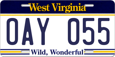 WV license plate OAY055