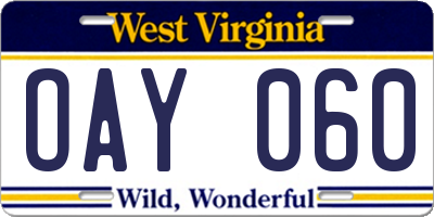 WV license plate OAY060