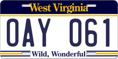 WV license plate OAY061