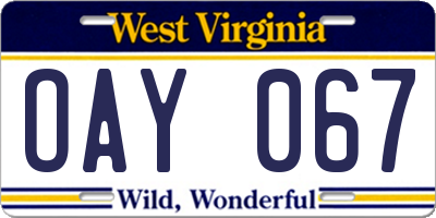 WV license plate OAY067