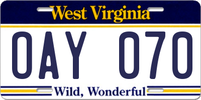 WV license plate OAY070