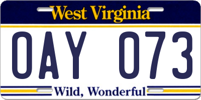 WV license plate OAY073