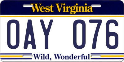 WV license plate OAY076