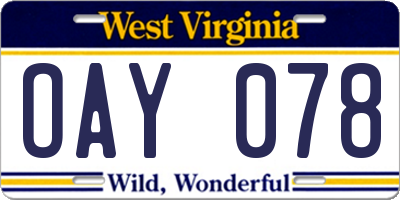 WV license plate OAY078