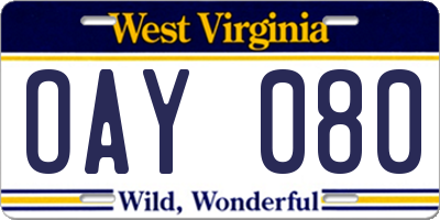 WV license plate OAY080