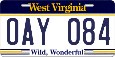 WV license plate OAY084