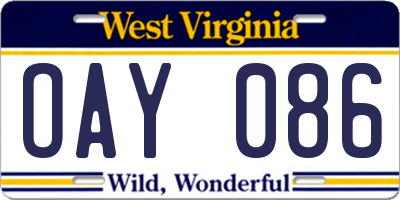 WV license plate OAY086