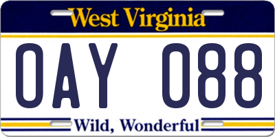 WV license plate OAY088