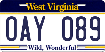 WV license plate OAY089