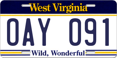 WV license plate OAY091