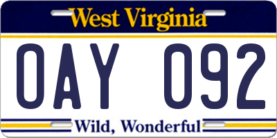 WV license plate OAY092