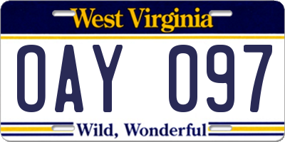 WV license plate OAY097