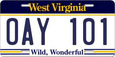 WV license plate OAY101