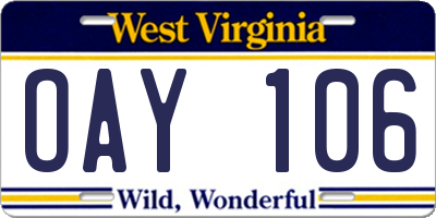 WV license plate OAY106