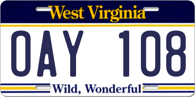 WV license plate OAY108