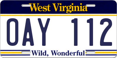 WV license plate OAY112