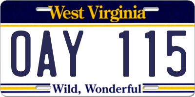 WV license plate OAY115