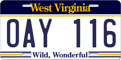 WV license plate OAY116