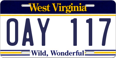WV license plate OAY117