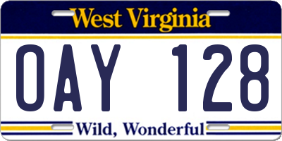 WV license plate OAY128