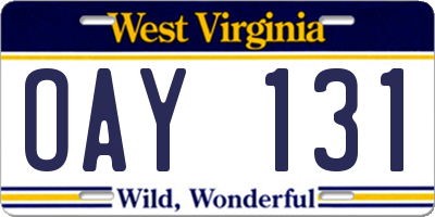 WV license plate OAY131