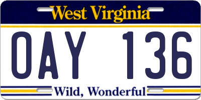 WV license plate OAY136